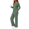 thumbnail image 3 of Weekease Woman Pajamas Set Henley Neck Long Sleeve Tops Drawstring Pants Two Piece Outfit Loungewear with Pockets, 3 of 7