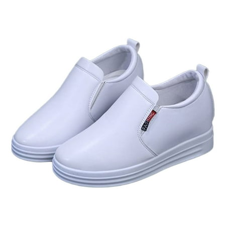 Sexlip Round Head Small Leather Shoes for Women  Flat Heel  Thick-Soled  Water-Resistant Casual Single Shoes White 38
