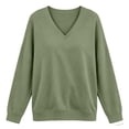 thumbnail image 6 of Womens Sweatshirt Sawvnm Women's Fashionable Casual Long-sleeved Pocket V-neck Capless Sweater Top Army Green XL, 6 of 7