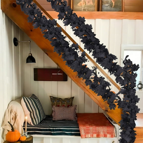 Taicans ‌5.6ft Black Artificial Maple Leaf Vine Garland - Halloween & Fall Decor,Thanksgiving Party Hanging Leaves for Wall,Indoor Outdoor Wedding Autumn Decorations‌