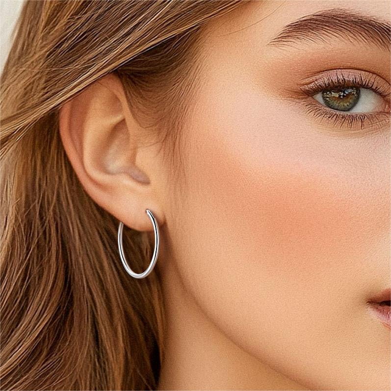 Suplight 925 Sterling Silver Women Silver Earrings Small Large Thin Endless Hoop Earrings 15/20/30/50/70mm