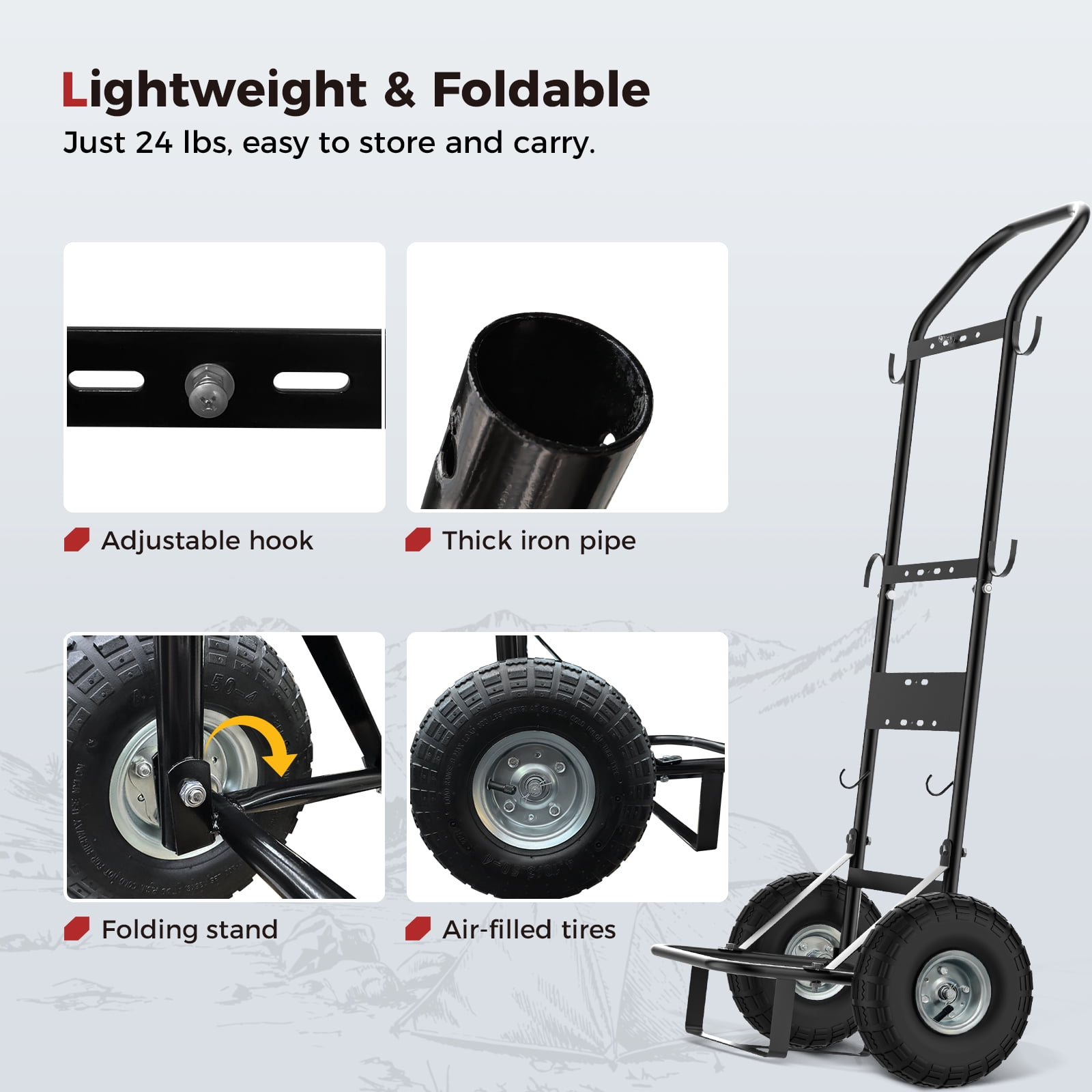 CAMPLUX 300 lb. Capacity 2-Wheel Folding Steel Hand Truck for Portable Water Heater