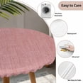thumbnail image 5 of Peach Pink Round Fitted Tablecloth with Elastic Edge, Waterproof Table Cloth Table Cover for 55"-60" Tables, Farmhouse Burlap Solid Pink Modern Linen Texture Tablecloths for Dining Picnic Outdoor, 5 of 9