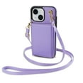 thumbnail image 6 of Wallet Case for iPhone 14 Crossbody with Card Holder Shoulder Strap, Magnetic Flip Folio Purse Case Kickstand PU Leather Shockproof Protective Cover for iPhone 14, Purple, 6 of 7