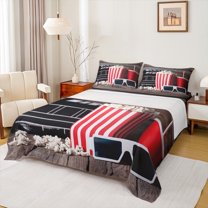 Manfei Filmstrip Home Popcorn Twin Sheet Sets, Retro Cinema Movie Twin Fitted Sheet, Teen Boy Girl Kid Flat Sheet, Lightweight Room Decor, 3-Piece