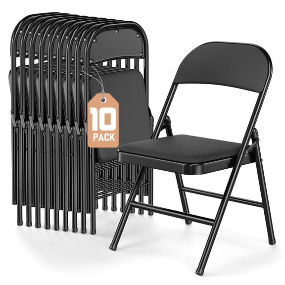 Fenbeli 10 Pack Folding Chairs Comfortable Folding Chair Set for Events, Meetings, and Everyday Use, Black