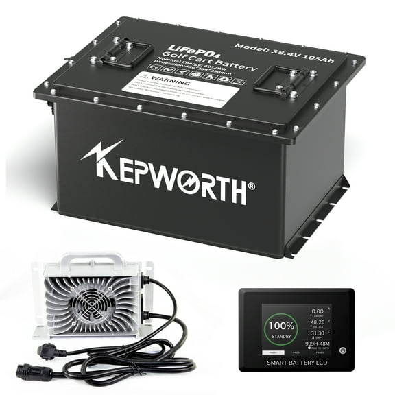 KEPWORTH 36V 100AH Lithium Battery for Golf Cart, LiFePO4 Batteries with 200A BMS, 4000  Rechargeable Deep Cycle, Grade A Lithium Iron Phosphate Cells, with A Smart Battery Monitor & 20A Charg
