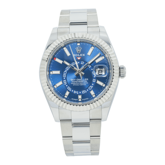 Pre-Owned Rolex Sky-Dweller 42MM 336934 Blue Dial Fluted Bezel Stainless Steel Oyster Bracelet