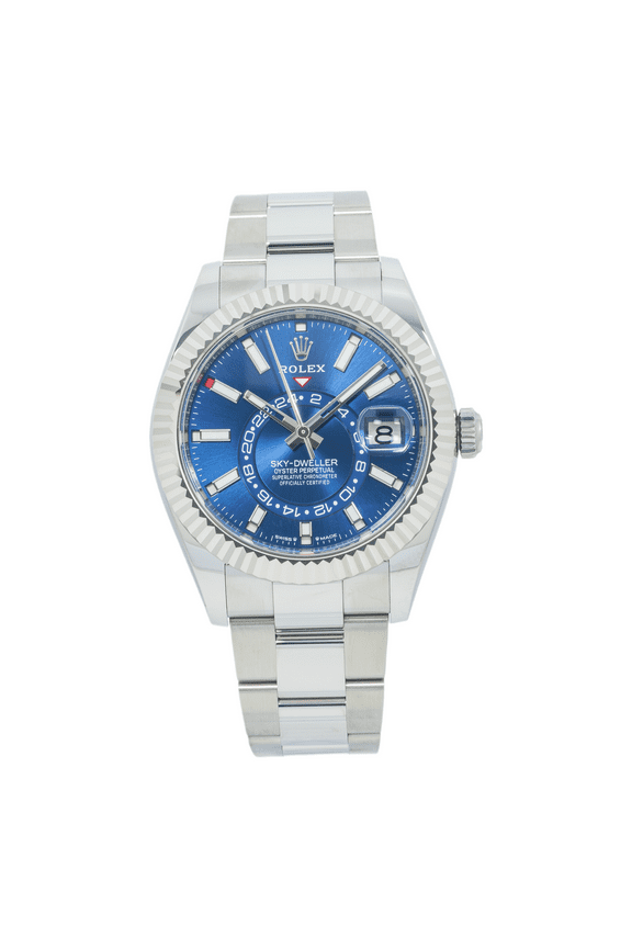 Pre-Owned Rolex Sky-Dweller 42MM 336934 Blue Dial Fluted Bezel Stainless Steel Oyster Bracelet