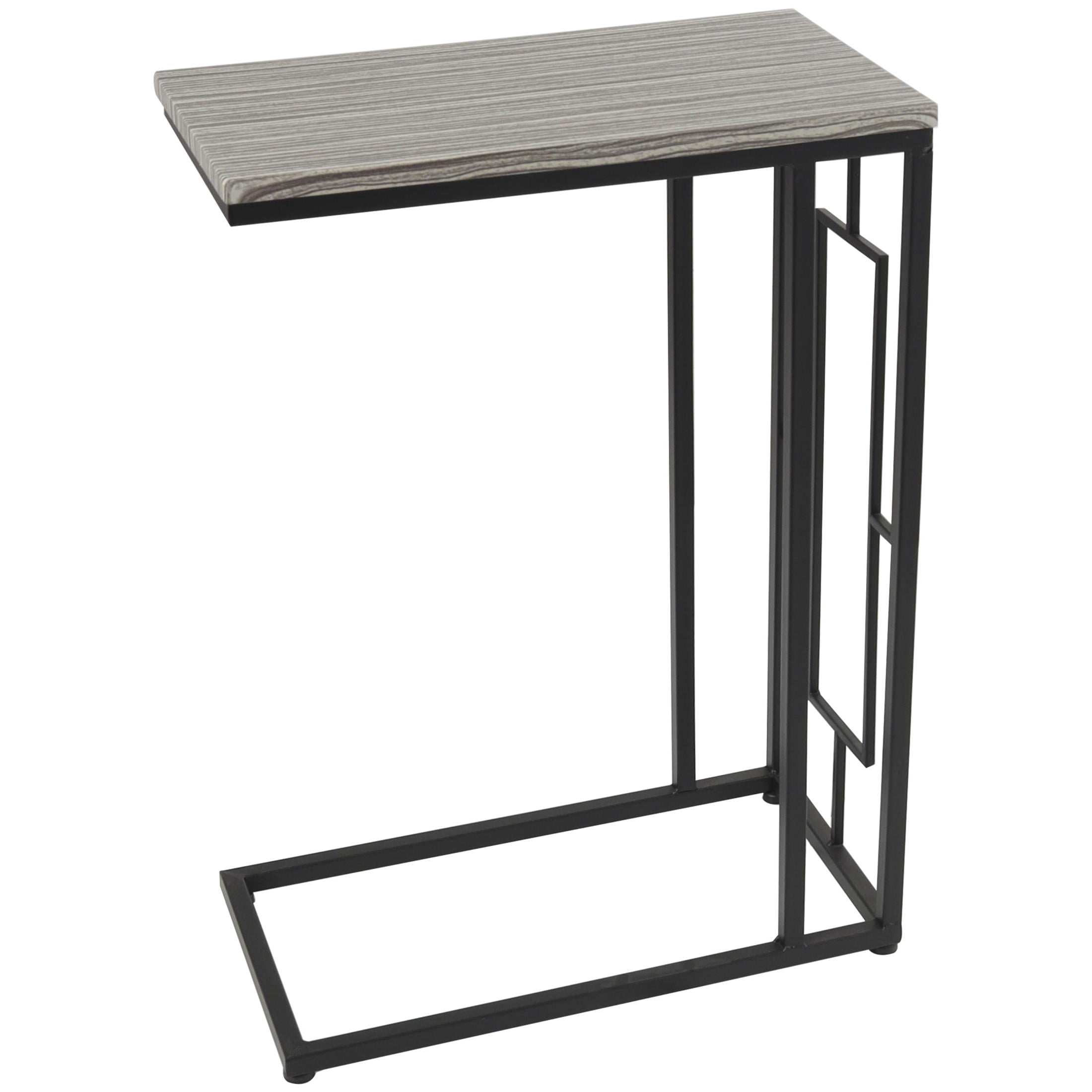 DecMode 10" x 26" Light Brown Metal C-Shaped Accent Table with Black Metal Base, 1-Piece