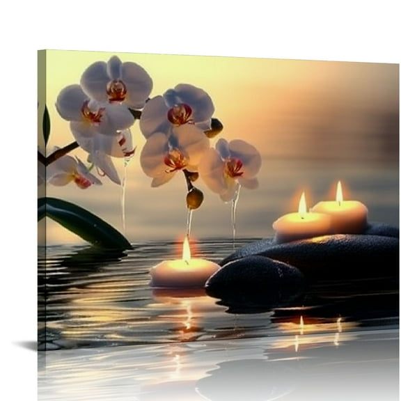 Acheng Bathroom Wall Art Decor Zen Stone White Orchid Pictures Relax Calm Canvas Spa Painting Prints Framed Artwork for Home Living Room Bedroom Office Yoga Meditation Spiritual Room 20x16in