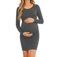 thumbnail image 2 of Side Ruched Pregnancy Dress Long Sleeve Maternity Clothes for Women, 2 of 5