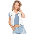 thumbnail image 1 of Women's Distressed Jean Denim Button Up Pocket Slim Sleeveless Short Vest,Off-White,Small, 1 of 5