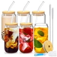 thumbnail image 1 of BIMENDOS Set de 6 Vasos Lata de Vidrio 16 oz con Tapa - Incluye Pajas de Vidrio y Cepillo para Limpieza - Para Bebidas, Smoothies, Caf&eacute; - Ideal para Regalo (6pcs), 1 of 7