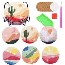 6 Pieces Diamond Painting Coasters with Holder ,DIY Leaves Diamond Art Coasters for Beginners Adults & Craft Supplies Party Gift