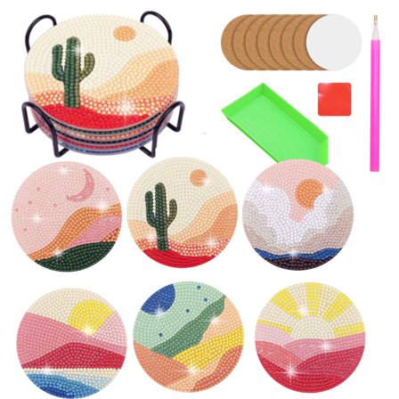 6 Pieces Diamond Painting Coasters with Holder ,DIY Leaves Diamond Art Coasters for Beginners Adults & Craft Supplies Party Gift
