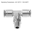 thumbnail image 4 of Uxcell 1/4" OD x 1/8" NPT Thread Male Tee Push To Connect Tube Fittings Nickle-Plated, Silver 2Pcs, 4 of 4