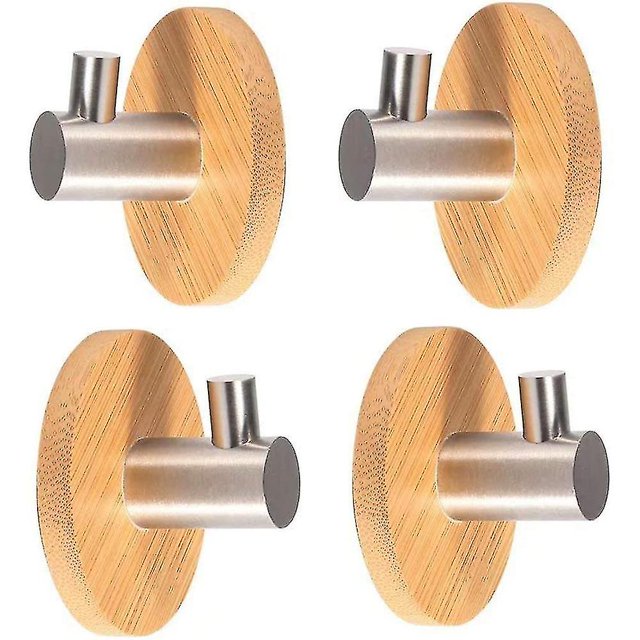 4pcs Ganchos autoadhesivos Ganchos de albornoz de acero inoxidable y bambú Ganchos de pared Toalleros de cocina Ganchos para abrigos Sin taladrar Baño Cocina Oficina Ho kaili Sencillez