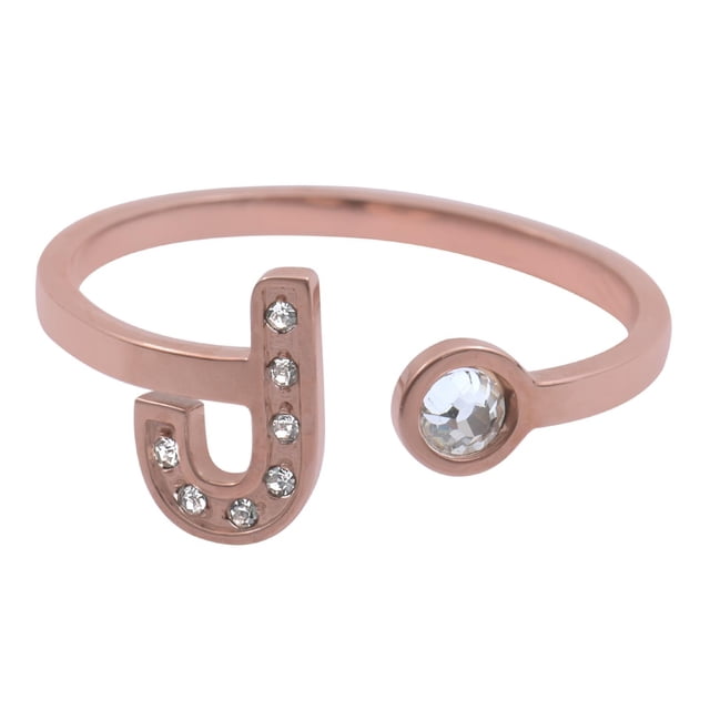 Anillo de Mujer Inicial Letra LuckyLy, Oro Rosa 18k y Zirconia Cúbica, Modelo Layla rosa UNITALLA