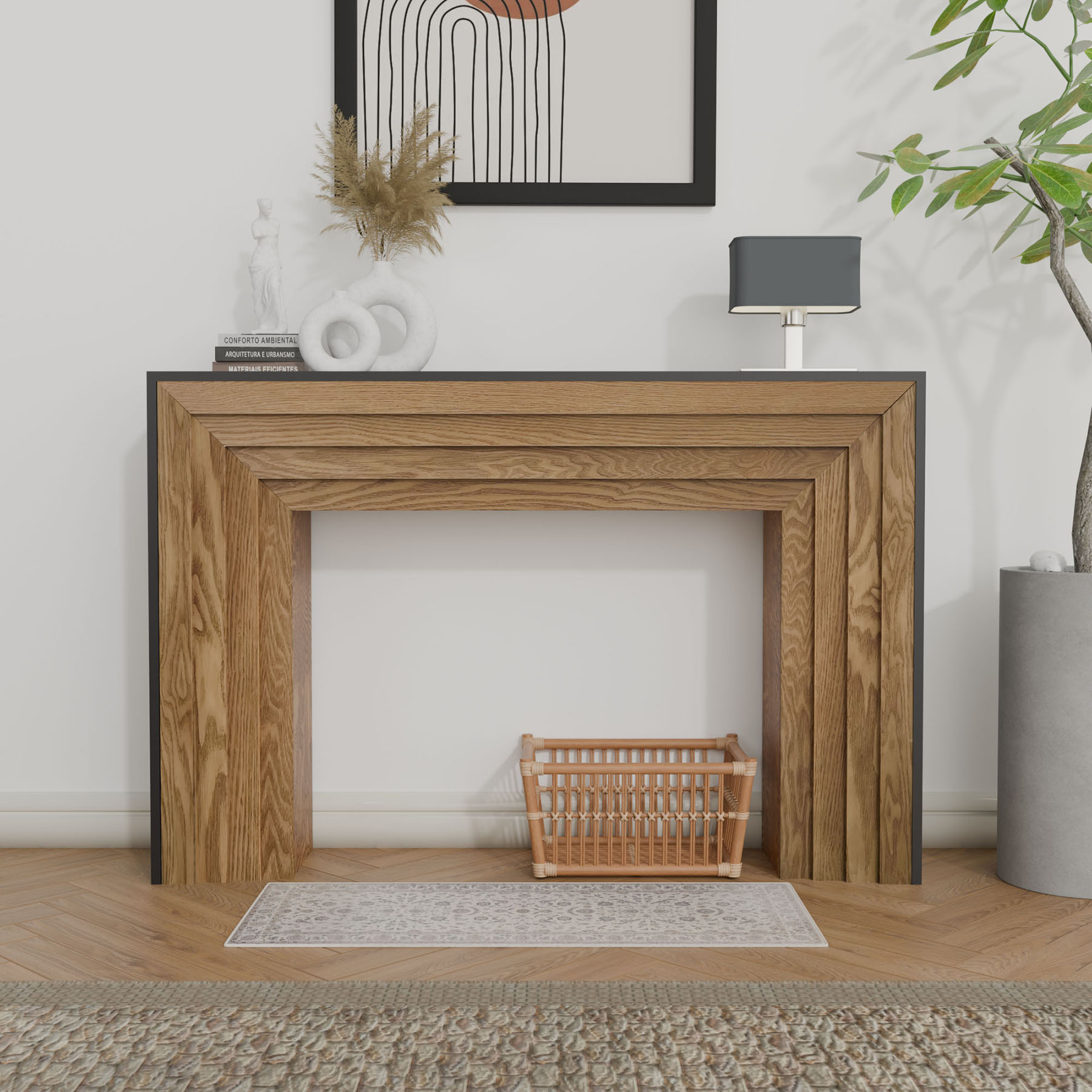 CQSXDA Wood Console Table in Black & Natural Finish, 47in Entryway Table