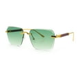 thumbnail image 4 of Luxury Hip Hop Rapper Rimless Bevel Lens Rectangular Hustler Sunglasses Gold - Green, 4 of 8