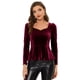 thumbnail image 1 of Blusa de terciopelo Allegra K para mujer elegante con escote corazón manga larga top peplum borgoña L, 1 of 5