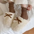 thumbnail image 2 of Cute Bow Fuzzy Women's Slippers Winter Warm Fluffy Closed Toe House Slippers Slip On Plush Bedroom Shoes Indoor Outdoor Brown-A, 2 of 9