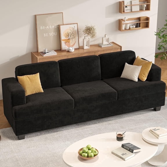 Techmilly Modern Comfy Deep Seat Sofa,3 Seater Modular Sectional Sofa, Boneless Couch for Living Room Bedroom,Apartment,Lounge,Dark Gray Chenille