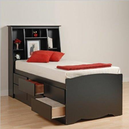 Black Sonoma Tall Twin Bookcase, Black Tall Twin Captain S Platform Storage Bed With 6 Drawers