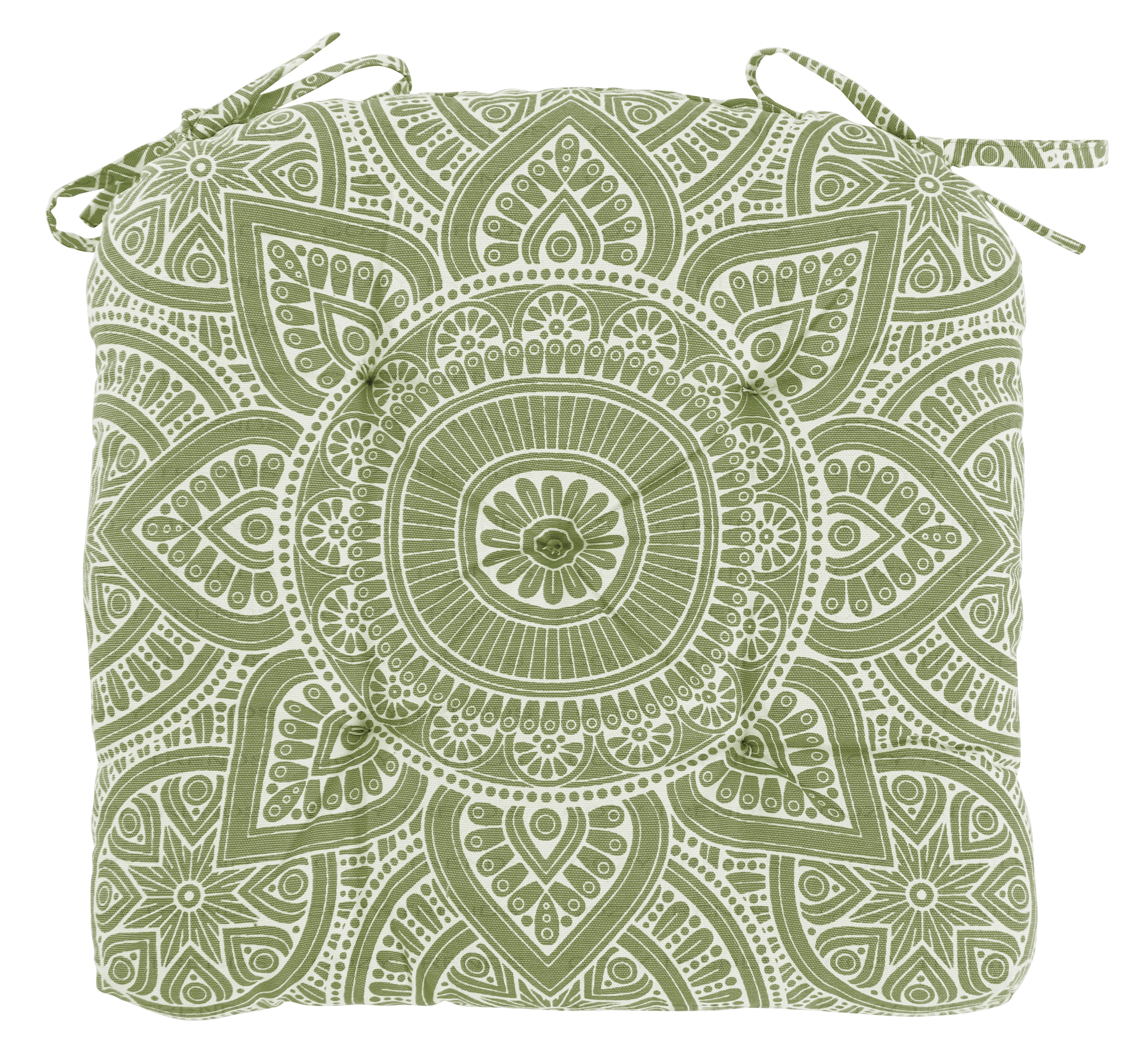 Sage Green Cotton Tufted Dining Chair Cushions with Ties (Set of 2)