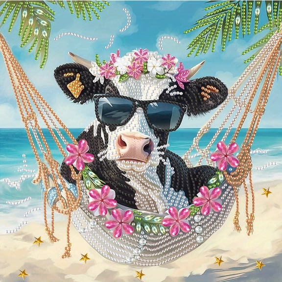 Seaside Holiday Cow Diamond Art Painting Kit