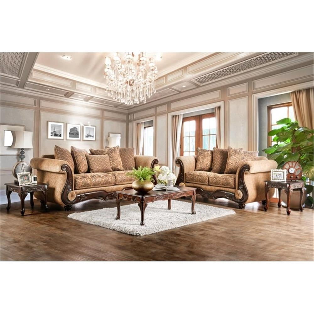 Bowery Hill Traditional Soft Texture Chenille Cushioned Loveseat in Tan