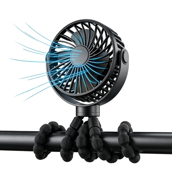 qolami Portable Stroller Fan, Mini Clip On Fan with 360° Rotate Flexible Tripod, 3 Speeds Battery Operated Personal Small Handheld Fan for Bike Treadmill Travel Camping