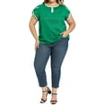 thumbnail image 2 of GRACE & GRANDEUR Women's Plus Size Blouse Contrast Color Keyhole Crew Neck Short Sleeve Casual Summer Tops 2X Green, 2 of 6