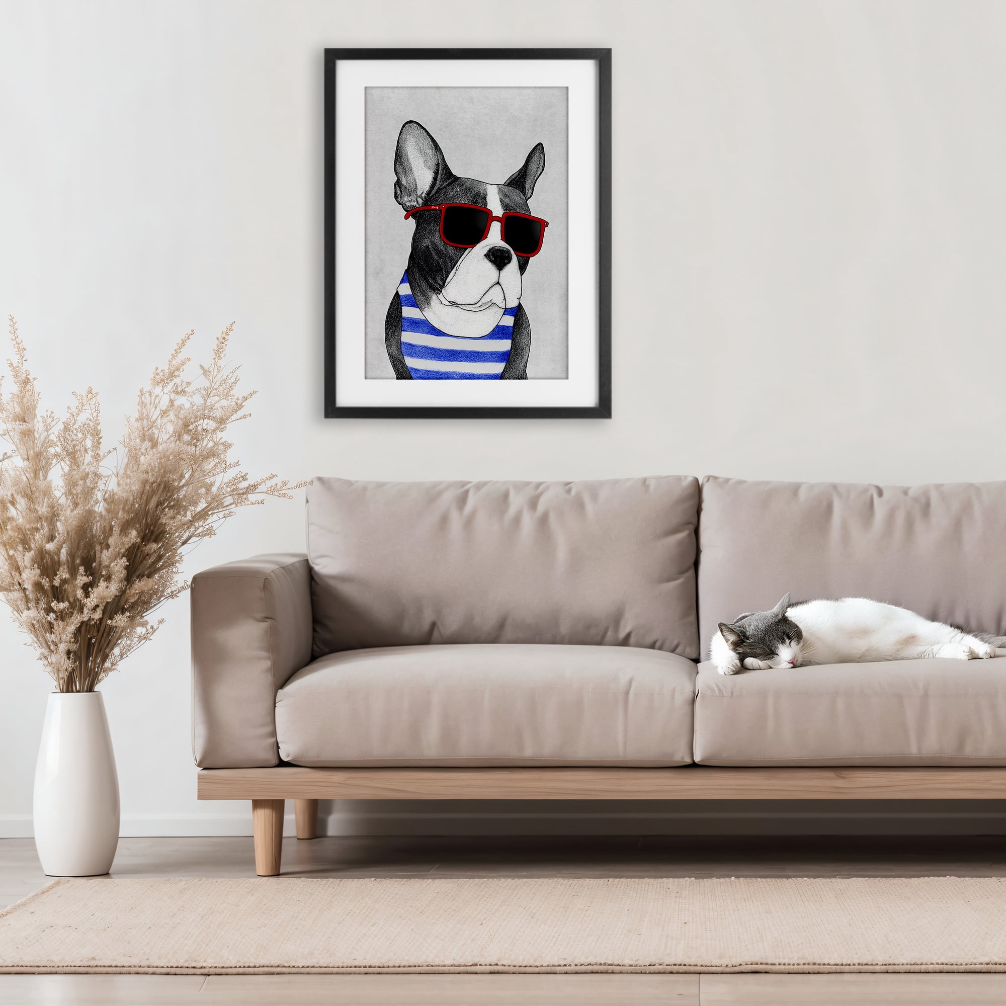 Stupell Industries Frenchie Summer Style Black Framed Print Under Glass, design by Barruff