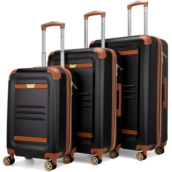 ITALIA Vintage 3 Piece Expandable Spinner Luggage Set (Black)