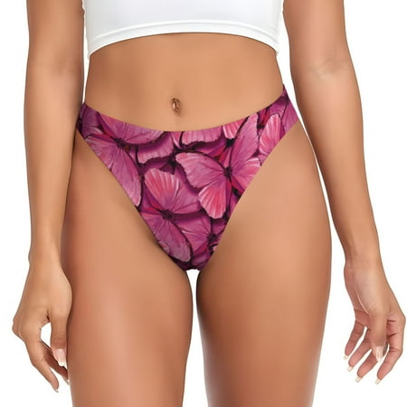 Qokaie Butterfly Printed Women s Cotton Thong Underwear  Sexy Breathable Panties G-string -Large