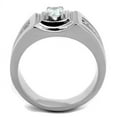 thumbnail image 3 of Mens Ring Round Cut Squared Center Stainless Steel Ring with AAA Grade CZ in Clear, 3 of 7