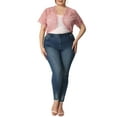 thumbnail image 2 of Agnes Orinda Plus Size Women's Elegant Short Sleeve Sheer Floral Lace Bolero Shrug Top 4X Pink, 2 of 7