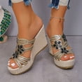 thumbnail image 2 of Dakaela Women's Wedge Platform Sandals 2025 Bohemian Rhinestone Espadrilles Slides Summer Beach Shoes, 2 of 7
