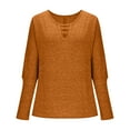 thumbnail image 4 of Mifsaly Women Cutout Long Sleeve Tops Oversized V Neck Going Out T-Shirts Casual Loose Fit Blouse Office Hollow-Out Spring Fall Shirts Orange, 4 of 6