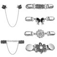 thumbnail image 1 of 6 pinzas plateadas para cárdigan para mujer, pinzas vintage para suéter con flores de diamantes de imitación, cadena de metal para suéter, pinza creativa para cárdigan y falda, 1 of 5