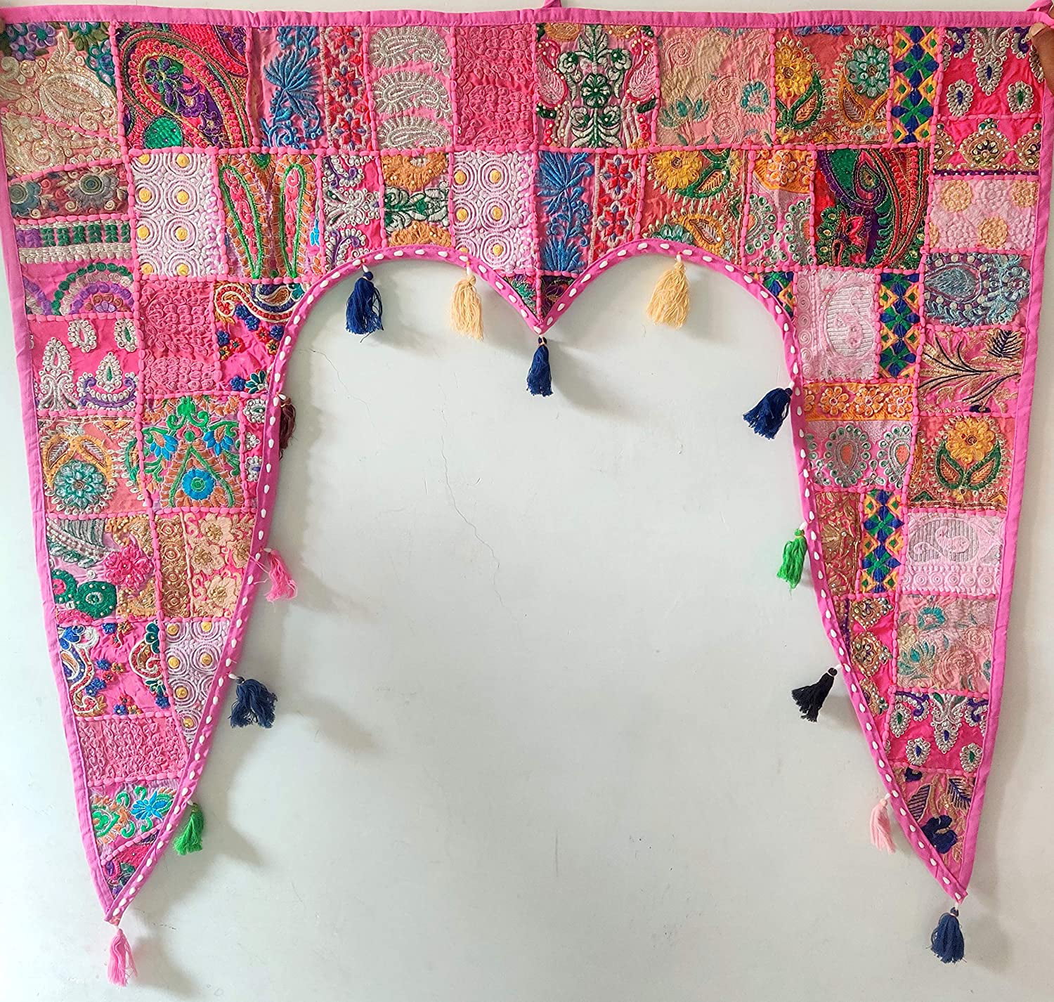 Pink Sophia Art Indian Ethnic Window Valance Home Decor Toran Vintage Embroidered Patchwork Door Hanging 