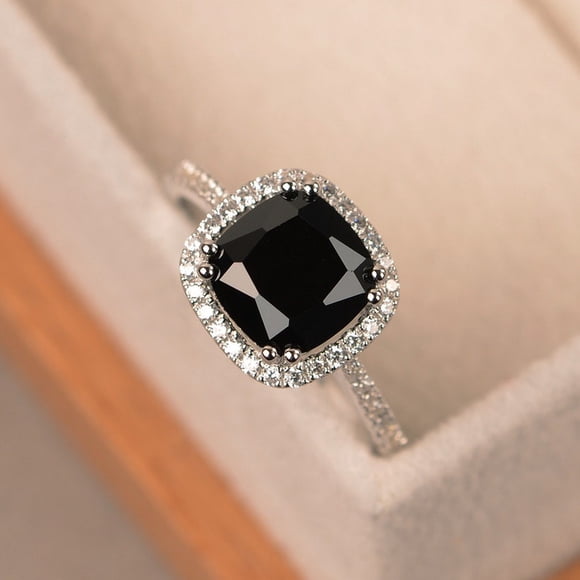Black ring, pear shaped ring, black Onyx ring, engagement ring silver, black gemstone ring