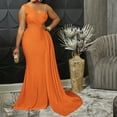thumbnail image 4 of Orange Womens Dresses Women One Shoulder Long Prom Dress Elegant Bodycon Maxi Formal Party Evening Gowns With Slit Dresses for Women 2024, 4 of 6