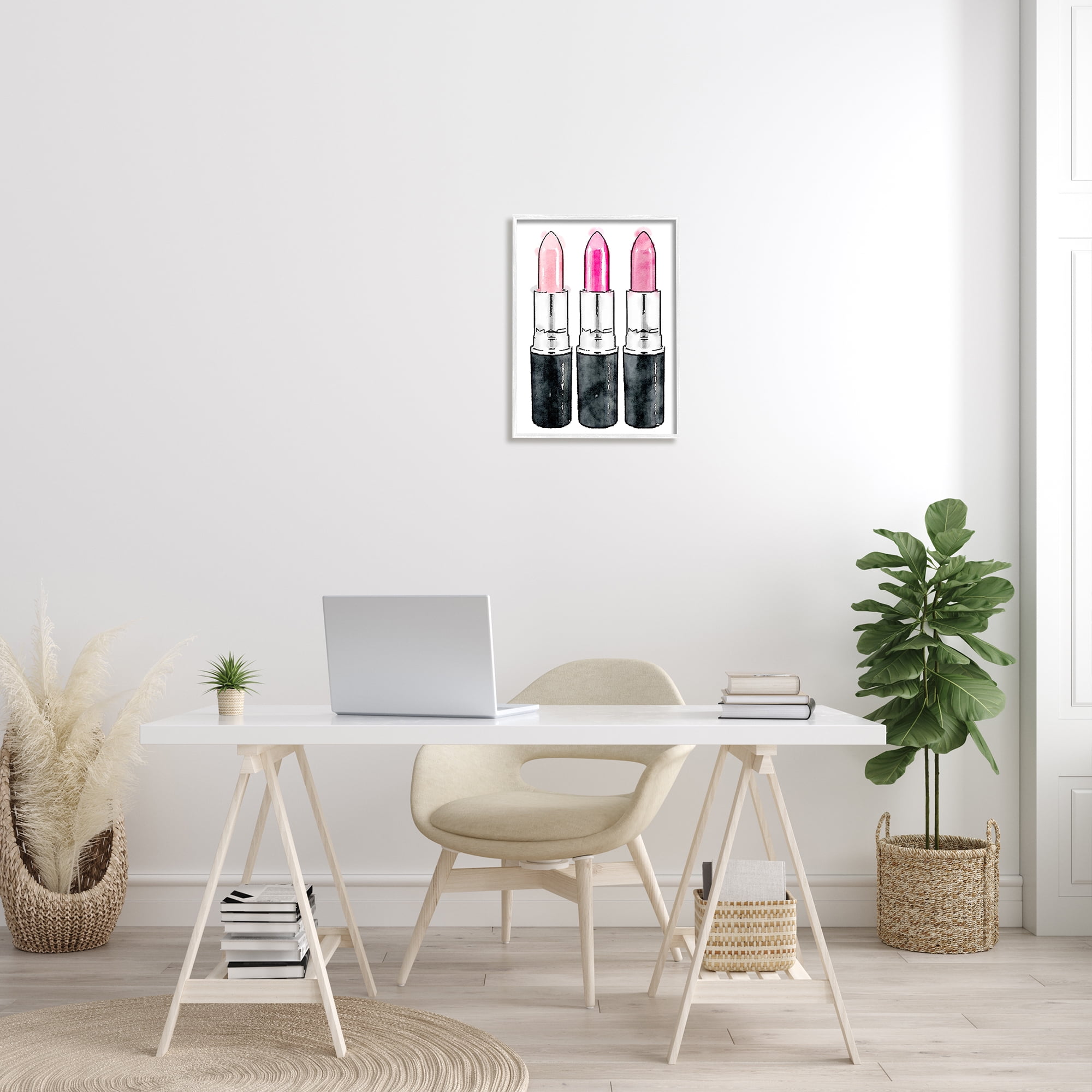 Stupell Industries Three Pink Lipsticks Graphic Art White Framed Art Print Wall Art, 16x20, by Amanda Greenwood