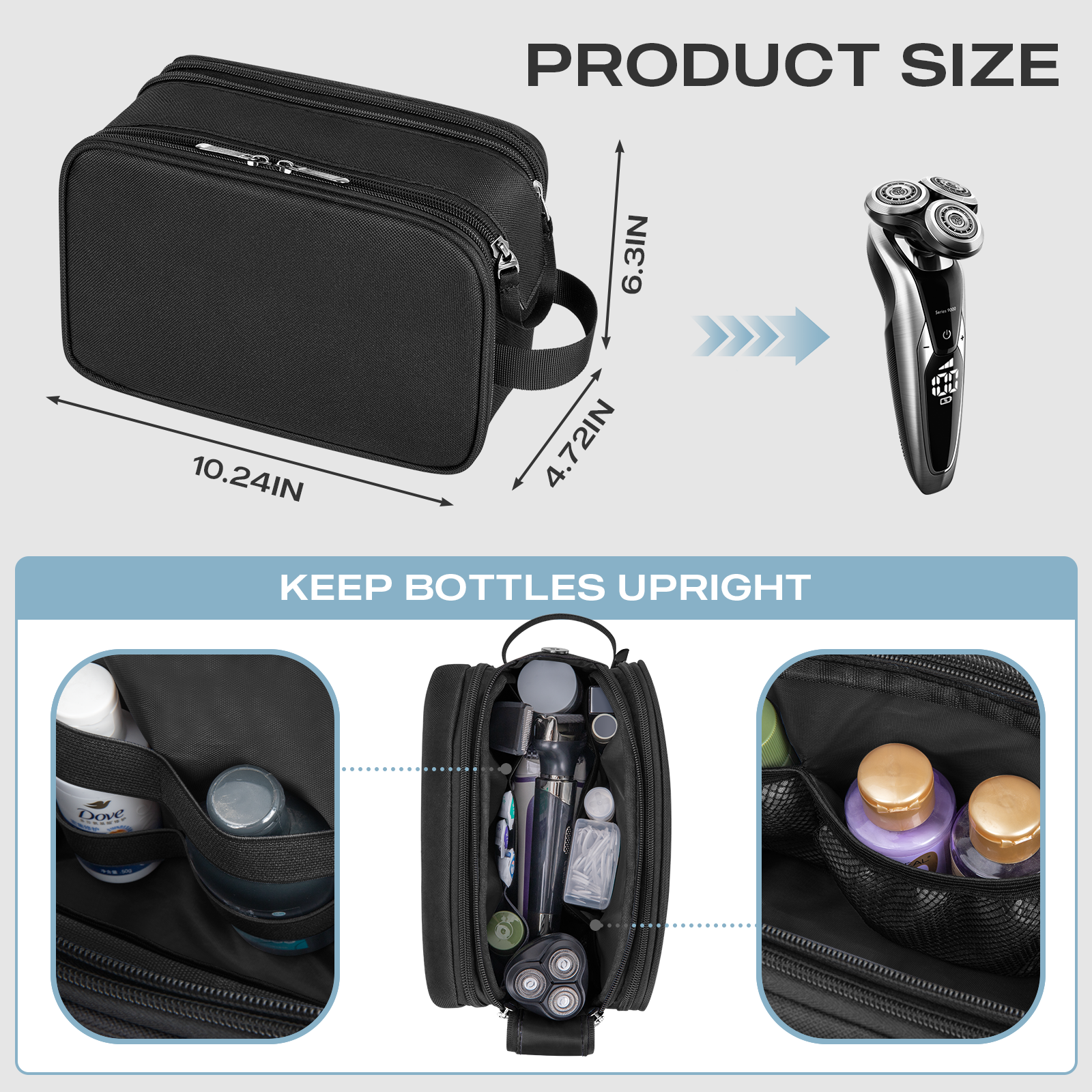 DAKOMM Water-Resistant Travel Toiletry Bag, Black photo 4
