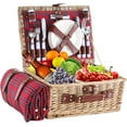 thumbnail image 1 of Willow Picnic Basket Set for 4 Persons with Waterproof Picnic Blanket, Large Wicker Picnic Basket for Camping, Outdoors, Valentine's Day, Christmas, Thanksgiving, Birthday (Red Grid), 1 of 4