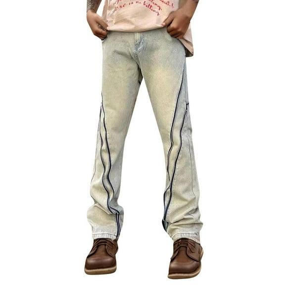 Pantalon pour Hommes Adulte Homme Pantalon en Denim pour Hommes Pantalon Ample pour Hommes Jeans à Fermeture Éclair Grande Taille Pantalon Droit Décontracté à la Mode Vêtements (Gris, TTG)