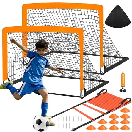 stusgo Kids Soccer Goals for Backyard Set, 2 Pack 4x3 Ft Pop up Soccer Goal with Soccer Nets